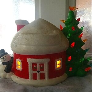 Vintage ceramic house and tree